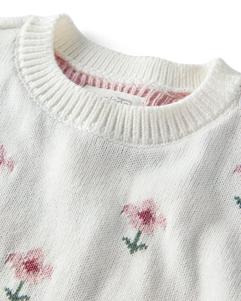 Baby Girl 2-Piece Organic Cotton Sweater Knit Set in Cosmos Garden Print, image 2 of 6 slides