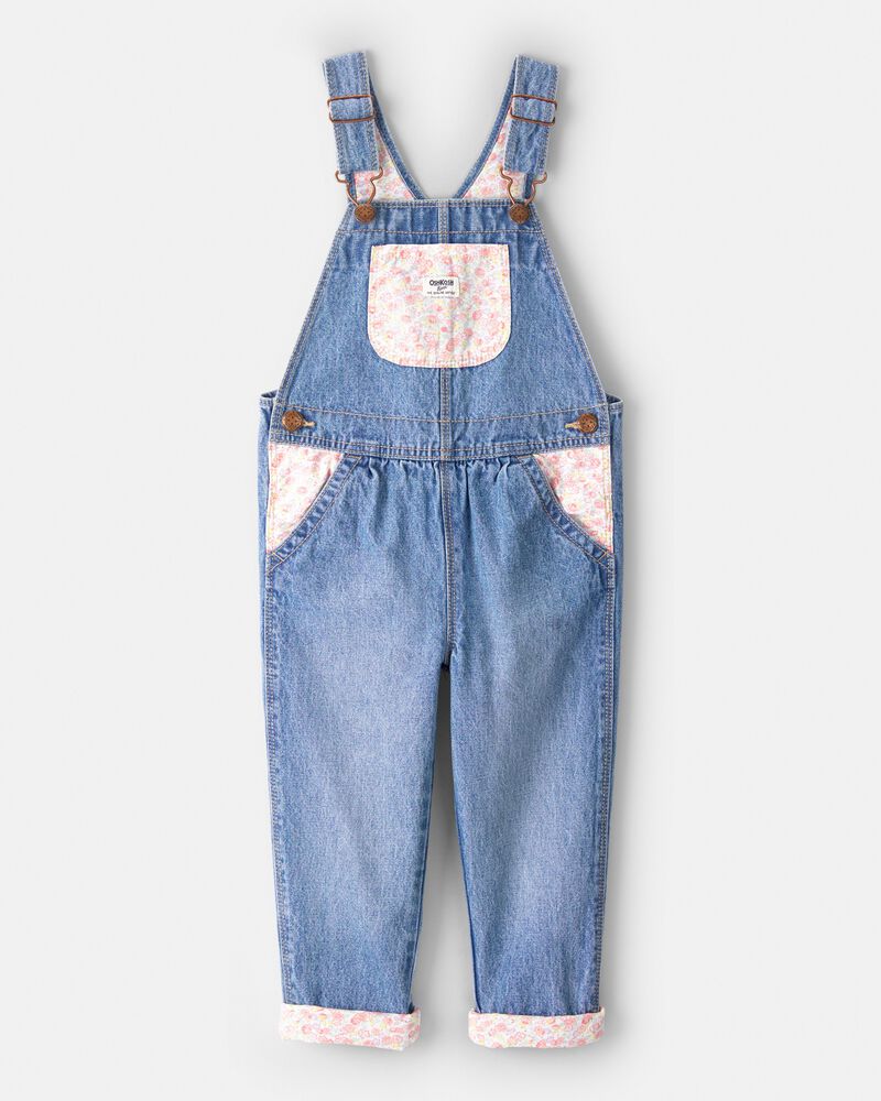 Toddler Girl Floral Patchwork Denim Overalls - Blue, image 1 of 4 slides