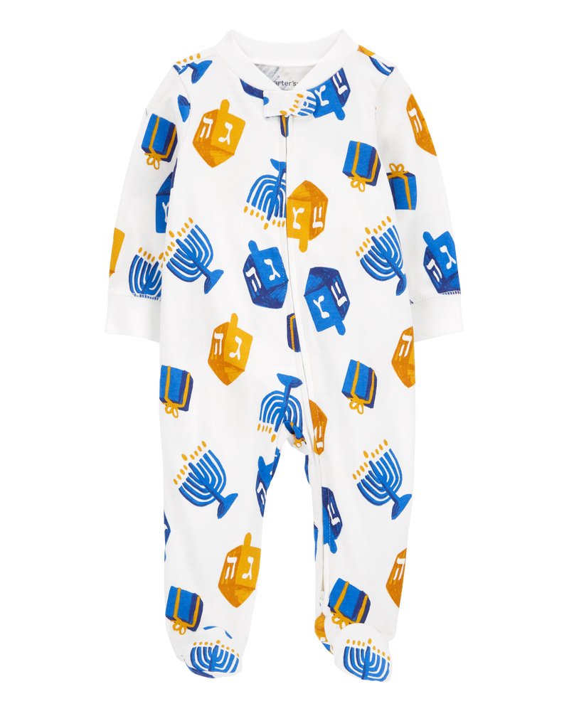 Baby Hanukkah 2-Way Zip Cotton Sleeper Pyjamas, image 1 of 4 slides
