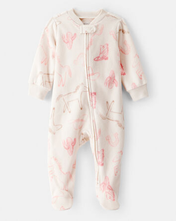 Baby Girl Cowgirl Print Loose Fit Long-Sleeve Sleeper - White, 