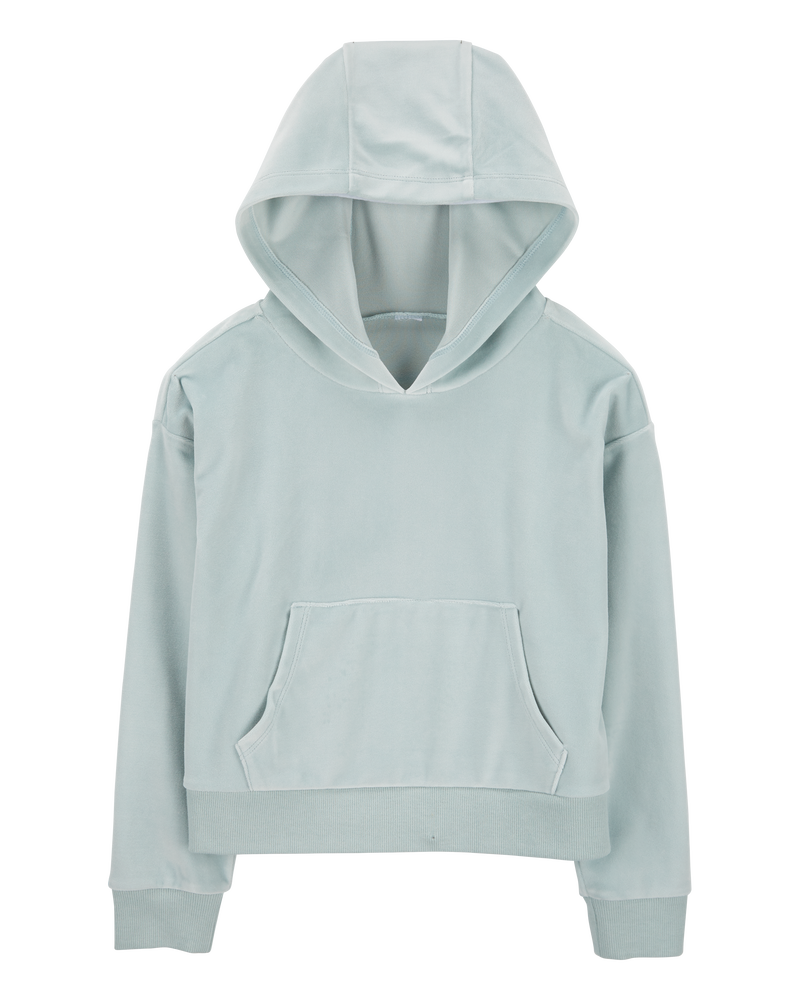 Kid Cropped Velour Hoodie - Blue, image 1 of 3 slides