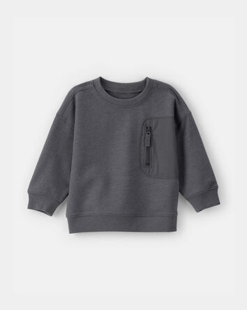 Baby Boy French Terry Zipper Pullover Sweatshirt - Grey, 