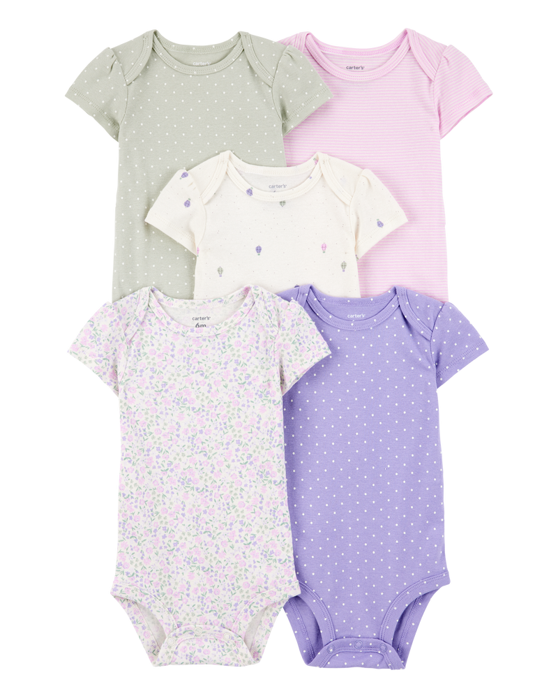 Baby Girl 5-Pack Floral Polka Dot Short-Sleeve Bodysuits, image 1 of 7 slides
