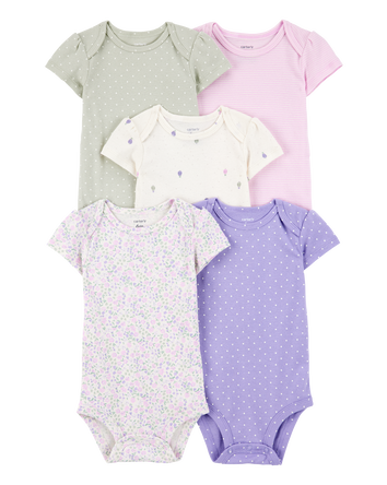Baby Girl 5-Pack Floral Polka Dot Short-Sleeve Bodysuits, 
