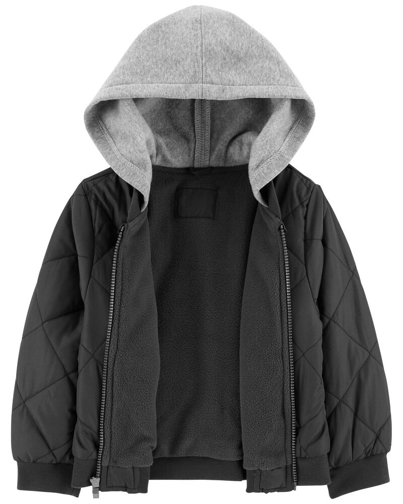 Black Quilted Fleece Lined Jacket