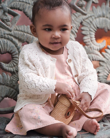 B&eacute;b&eacute; fille - Chandail en coton biologique &agrave; motif pointelle, 