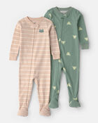 Baby 2-Pack Frog 100% Cotton Snug Fit 1-Piece pyjama - Green/Tan, image 1 of 5 slides