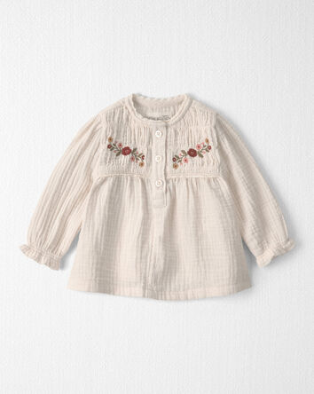 Baby Girl Organic Cotton Embroidered Gauze Top, 