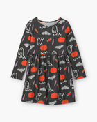 Girls Halloween Long-Sleeve Dress - Black/Orange, image 1 of 4 slides