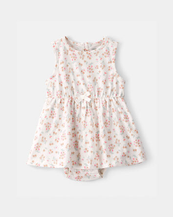 Baby Girl Floral Sleeveless Bodysuit Dress - Ivory, 