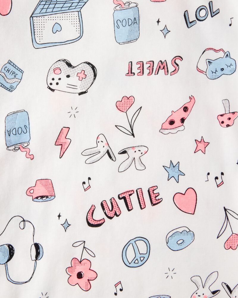 Girls 100% Cotton Snug Fit 4-Piece Pyjamas - Blue/White, image 3 of 4 slides