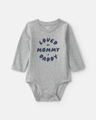 Baby Boy 'Loved By Mommy & Daddy' Long-Sleeve Graphic Bodysuit - Grey, image 1 of 3 slides