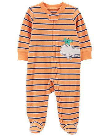Whale 2-Way Zip Cotton Sleeper Pyjamas, 