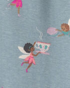 B&eacute;b&eacute; fille - Pyjama ajust&eacute; 4 pi&egrave;ces en 100 % coton &agrave; motif f&eacute;e et th&eacute; - Bleu/Cr&egrave;me, image 4 sur 4 diapositives