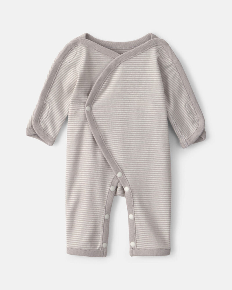Baby Striped 100% Cotton Sleeper - Grey, image 1 of 5 slides