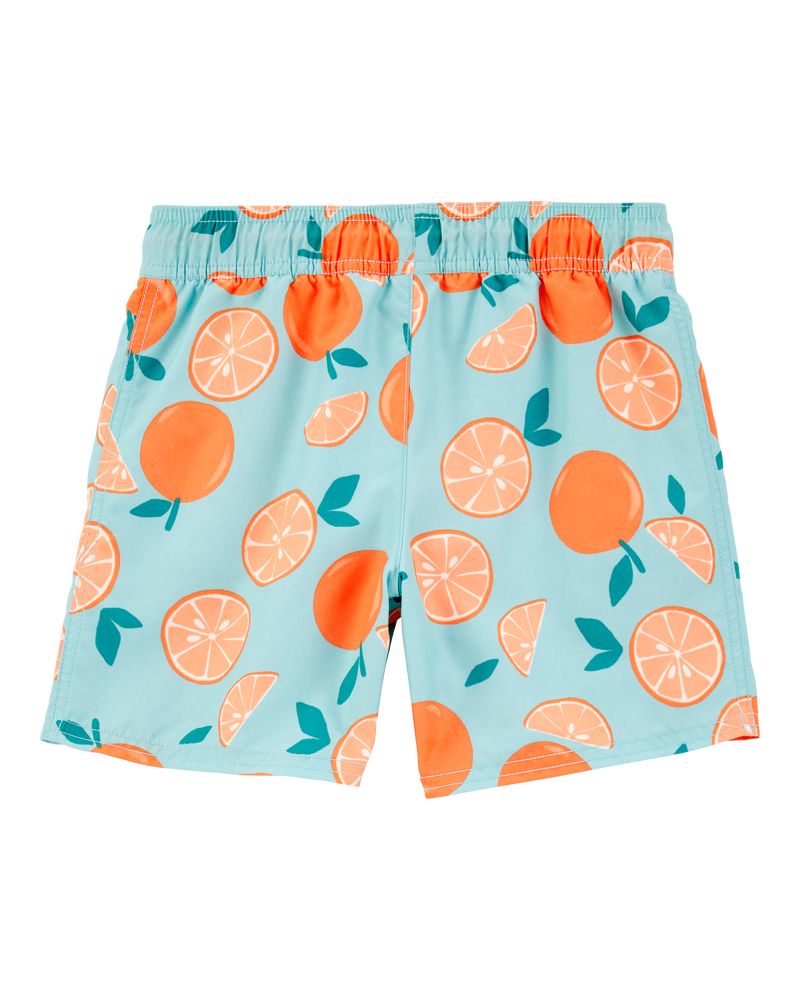 Boys Orange Fruit Swim Trunks - Blue, image 2 of 4 slides