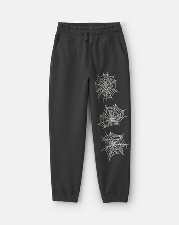 Boys 'Trick Or Treat' Spider Web Halloween French Terry Joggers - Black, 