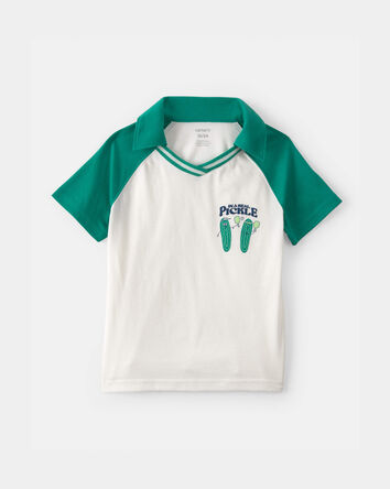 Toddler Boy Pickleball Polo Shirt - Green/Ivory, 