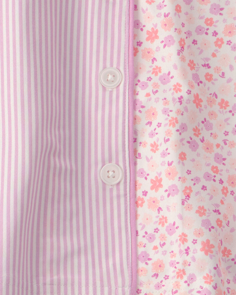 Girls Floral Stripe Short-Sleeve Loose Fit 2-Piece pyjama Set - Pink, image 4 of 5 slides