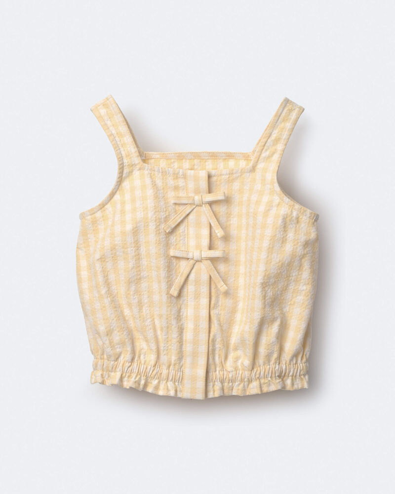 Toddler Girl Gingham Peplum Top with Bows - Yellow, image 2 of 6 slides