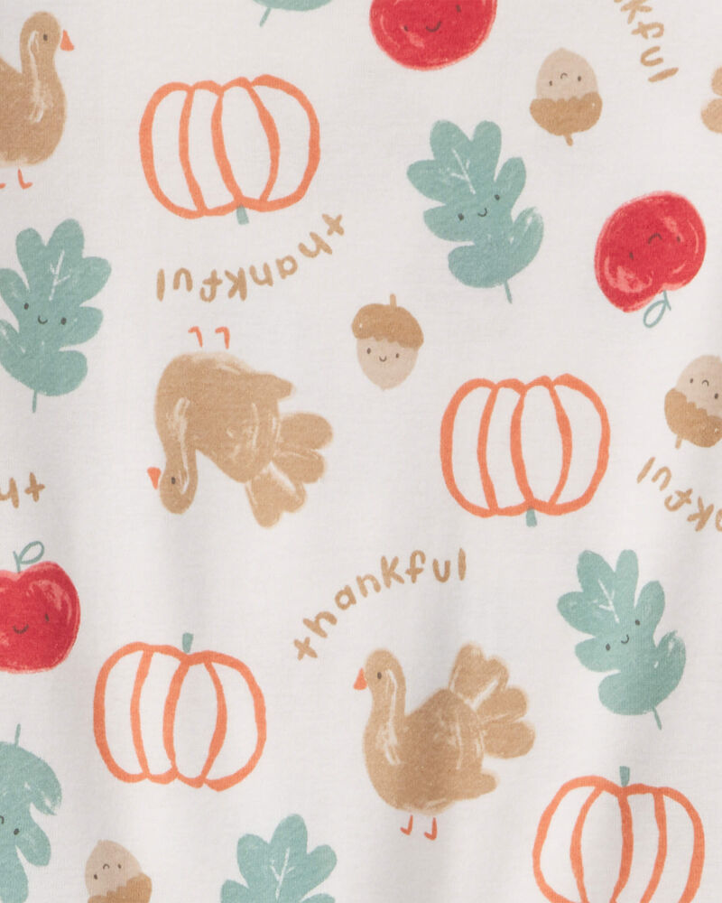 Kids 2-Piece Thanksgiving 100% Cotton Snug Fit Pyjama Set - Cream, image 3 of 4 slides