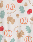 Kids 2-Piece Thanksgiving 100% Cotton Snug Fit Pyjama Set - Cream, image 3 of 4 slides