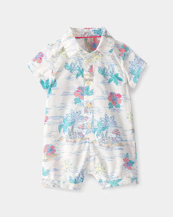 Baby Boy Beach  Short-Sleeve Romper - White, 