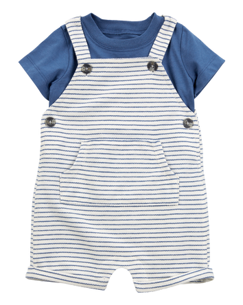 Baby 2-Piece Striped Tee & Shortall Set - Blue/White, 