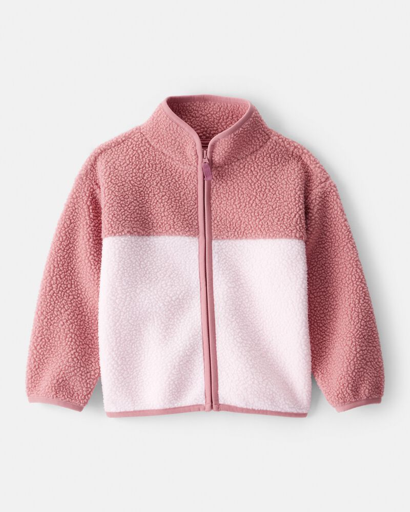 Toddler Girl Colour Block Microfleece Zip-Up Jacket - Pink, image 1 of 4 slides