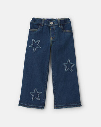 Toute-petite fille &ndash; Jeans en denim &agrave; jambe large &agrave; motif &eacute;toiles &ndash; D&eacute;lav&eacute; fonc&eacute;, 