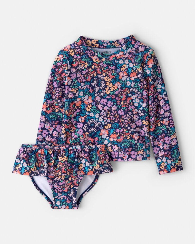 Toddler Girl 2-Piece Floral Long-Sleeve Rashguard Swimsuit Set, image 1 of 4 slides