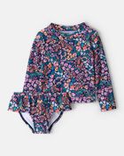 Toddler Girl 2-Piece Floral Long-Sleeve Rashguard Swimsuit Set, image 1 of 4 slides