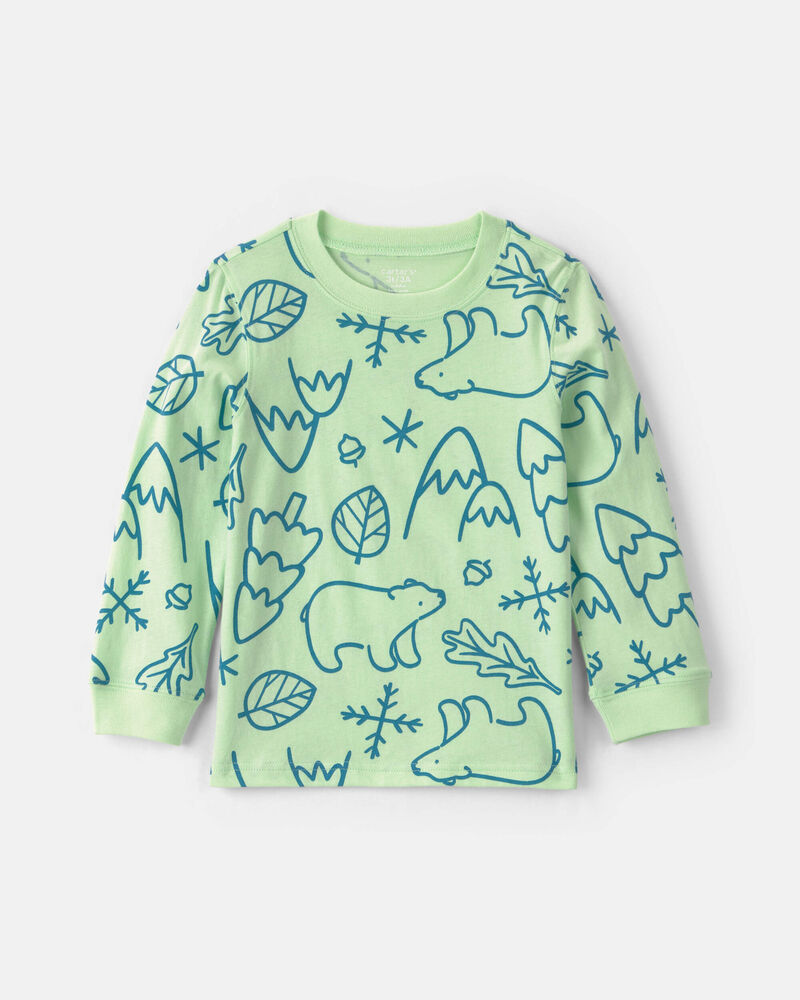 Tout-petit gar&ccedil;on &ndash; T-shirt manches longues &agrave; th&egrave;me hiver &ndash; Vert/Bleu, image 1 sur 2 diapositives
