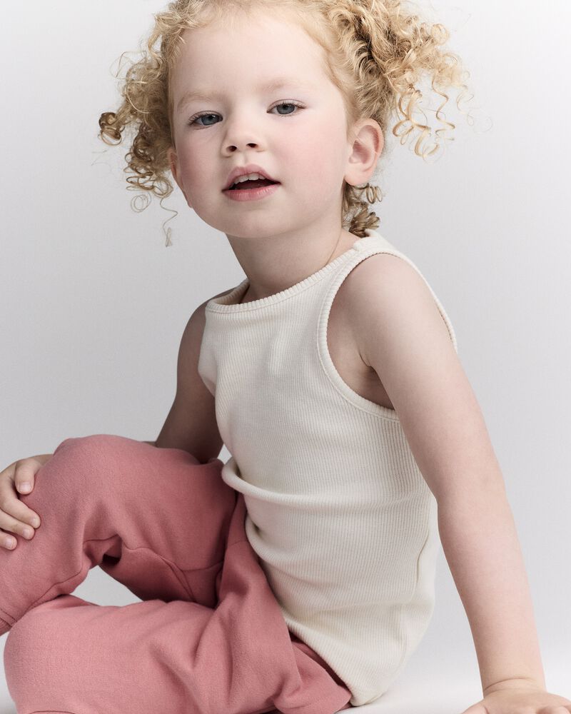 Toddler Girl Ribbed Tank Top - Cream, image 5 of 6 slides
