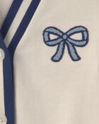 Girls Bow French Terry Cardigan Sweater - Cream, image 5 of 6 slides