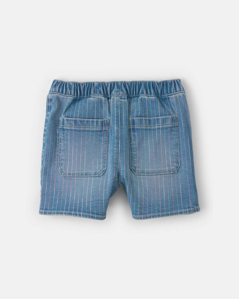 Girls Rainbow Stripe Denim Wrap Skort - Medium Wash, image 3 of 5 slides
