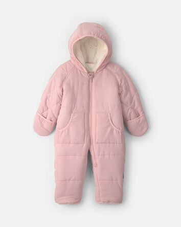 Baby Girl Solid Quilted Pramsuit- Pink
, 