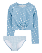 Kid 2-Piece Shell Striped Long-Sleeve Rashguard Swim Set - Blue, image 1 of 3 slides