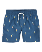 Kid Surfboard-Print Pull-On Swim Trunks, image 1 of 4 slides