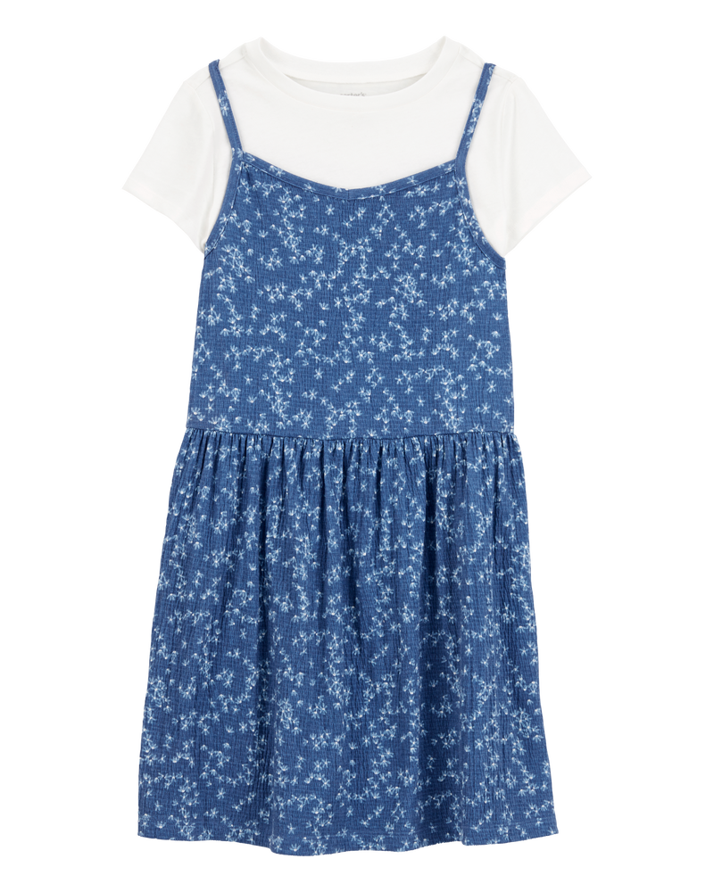 Enfant Ensemble 2 pièces t-shirt et robe à fleurs - Bleu/Blanc, image 1 sur 6 diapositives