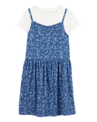 Enfant Ensemble 2 pièces t-shirt et robe à fleurs - Bleu/Blanc, image 1 sur 6 diapositives