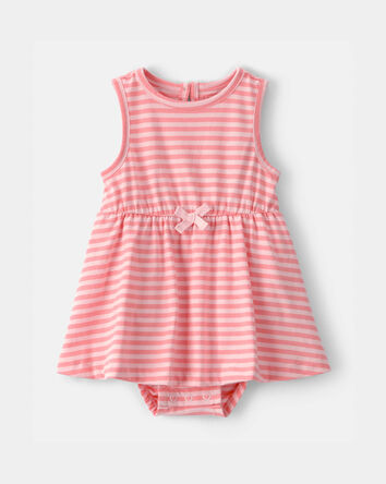 Baby Girl Stripe Sleeveless Bodysuit Dress - Pink, 