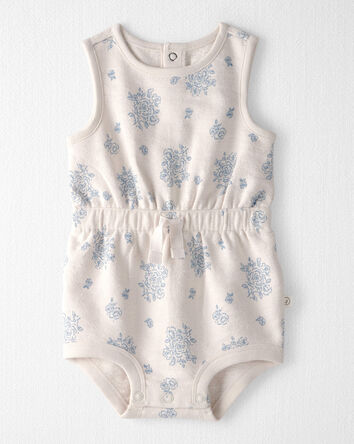 B&eacute;b&eacute; fille - Barboteuse en coton biologique, bleu floral, 