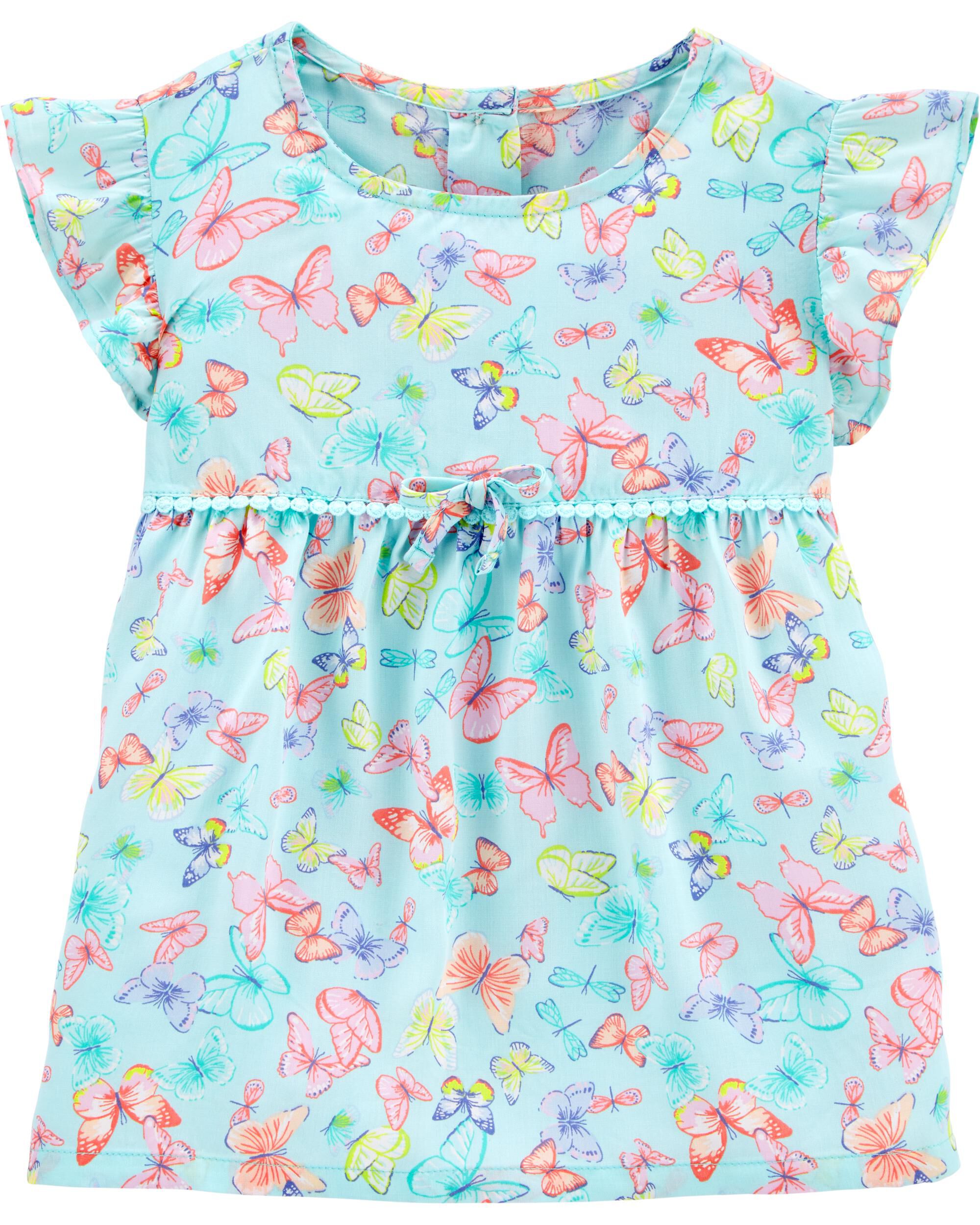 Blue Butterfly Crocheted Poplin Dress Carter s Oshkosh Canada