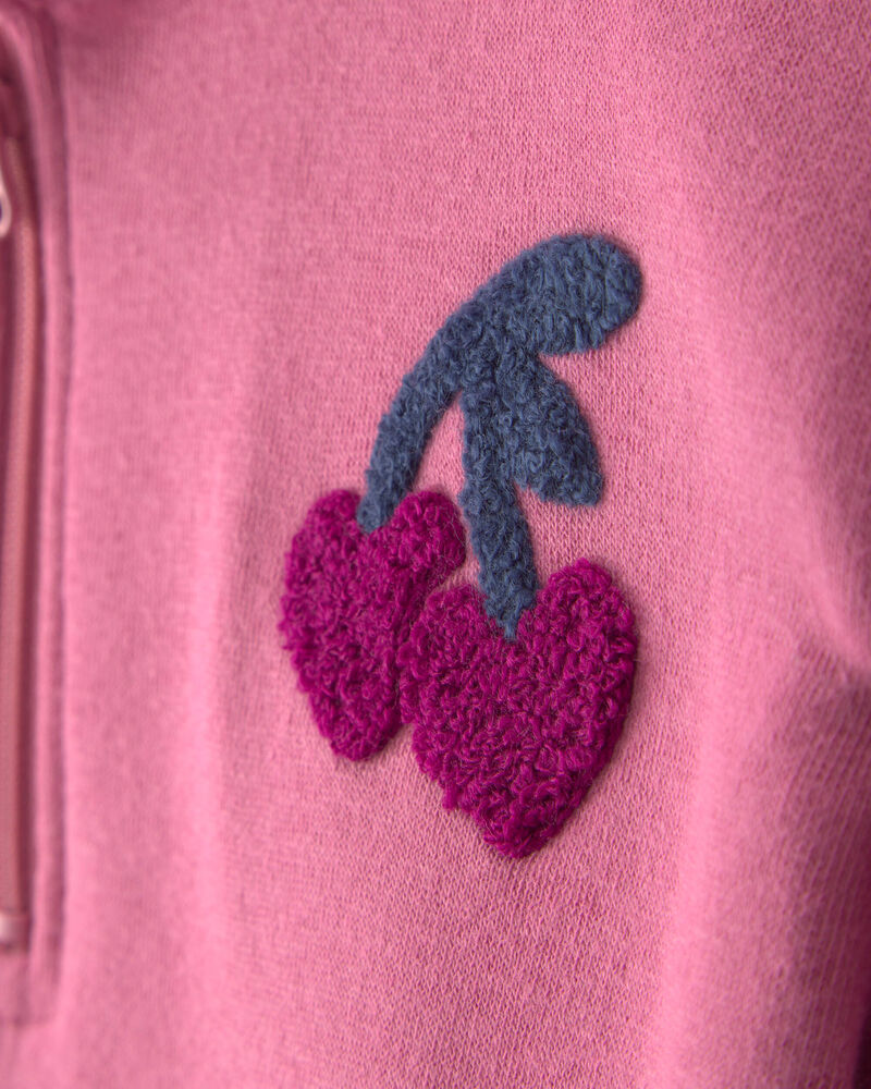 Girls 2-Piece Cherry Fleece Quarter Zip & Pant Set - Pink, image 3 of 5 slides