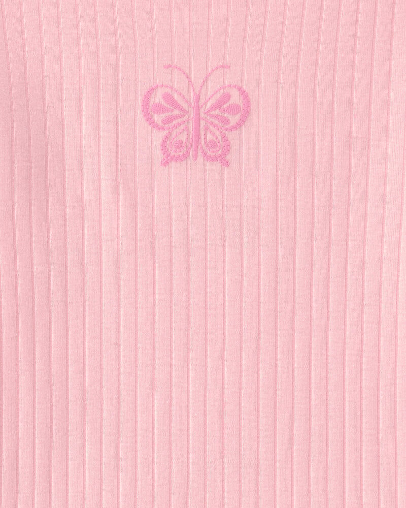 Girls Butterfly Rib Snug Fit 2-Piece Pyjama Set - Pink, image 4 of 5 slides