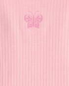 Girls Butterfly Rib Snug Fit 2-Piece Pyjama Set - Pink, image 4 of 5 slides