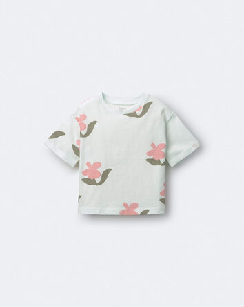 Toddler Girl Rolled Cuff Tee in Floral Print - Light Green, 