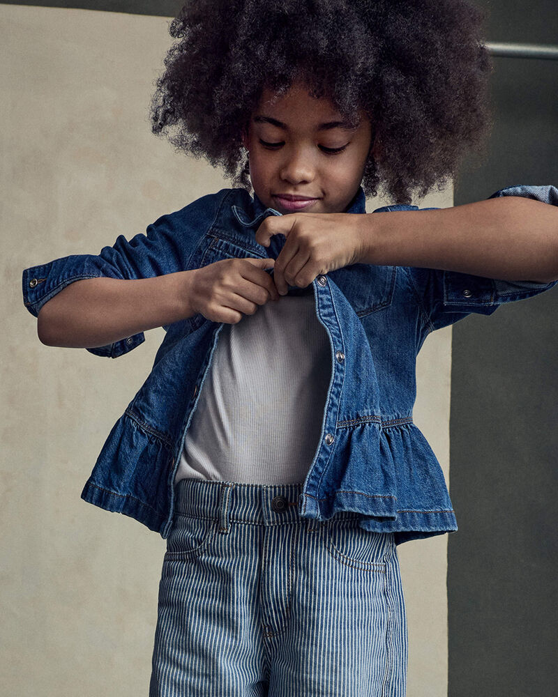 Girls Denim Long-Sleeve Top - Medium Wash, image 5 of 7 slides