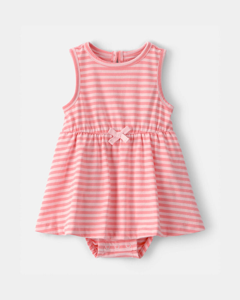 Baby Girl Stripe Sleeveless Bodysuit Dress - Pink, image 1 of 3 slides